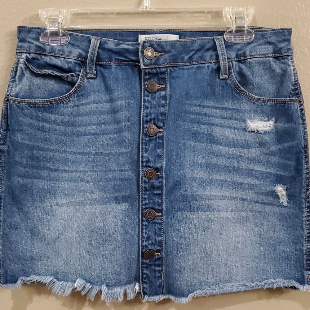 Mudd Button down stretch Blue Jean mini Skirt size 11